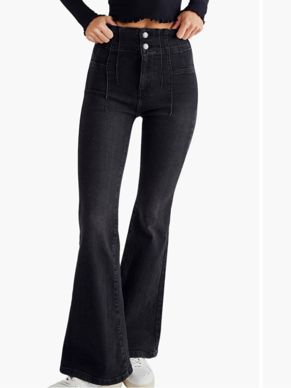 Free People Black High-Rise Flare Jeans Ónix color